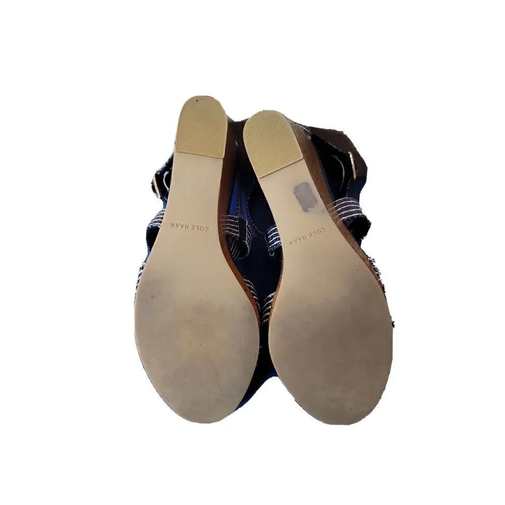 Cole Haan Grand Women’s Shoes Jillian Wedge Criss-Cross Sandals Blue Size 9 B